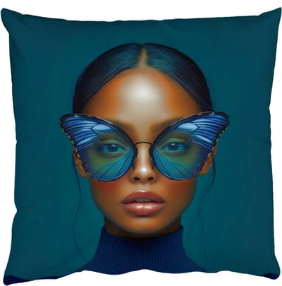 Sierkussens - Kussentjes Woonkamer - 50x50 cm - Vrouw - Vlinder - Bril - Blauw - Modern - Portret