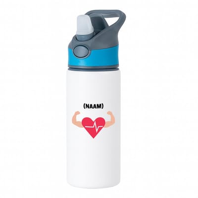 Hacebo® - Bodybuilding met eigen naam waterfles met rietje blauw - Fitness - Bodybuilder - Sport - water fles - 650ML