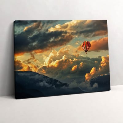 Wallfluent Foto Op Canvas Ballonvaart tussen de wolken - 80 x 60 cm - Grijs Canvas Schilderij - Landschappen Foto Op Doek - Imitatie van een olieverfschilderij Print Van Doek - Kunst Schilderij Op Canvas