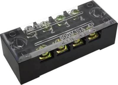 Dual Distributieblok Schroefkroonsteen Strip 4-Voudig - 600V/15A - TB-2504 - Zwart