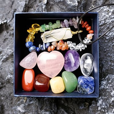 WiseGoods Luxe Chakra Edelstenen Geschenkdoos Met Ketting & Armband - Edelsteen - Natuursteen - Stenen Amethist / Bergkristal 11st