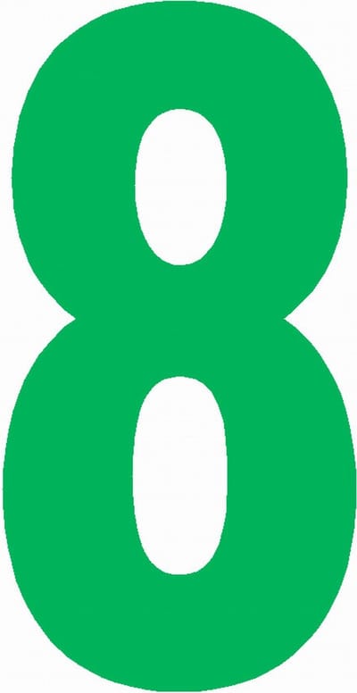 Cijfersticker nr. 8 GROEN 10x5cm, plakcijfer, huisnummersticker, containersticker, magazijn sticker, showroom, tuincentra