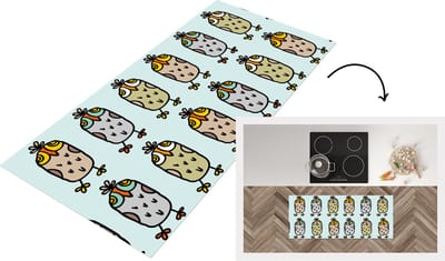 Keukenloper - Loper keuken - Patronen - Uil - Blauw - 120x50 cm - Keukenloper vinyl