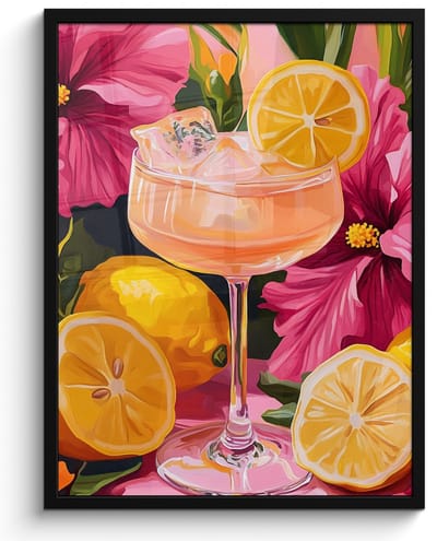 Poster in lijst - Fotolijst 50x70 cm - Posters - Drink - Bloemen - Yellow - Posterlijst zwart - Decoratie - Wanddecoratie woonkamer - Muurdecoratie slaapkamer