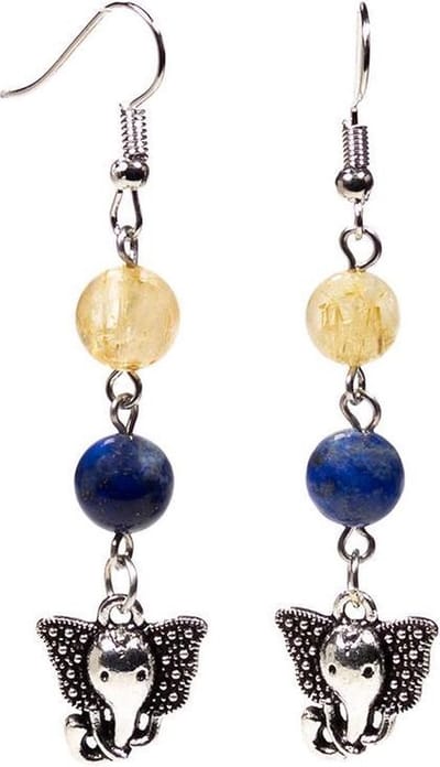 Oorbellen Lapis Lazuli/Rutielkwarts met Ganesha