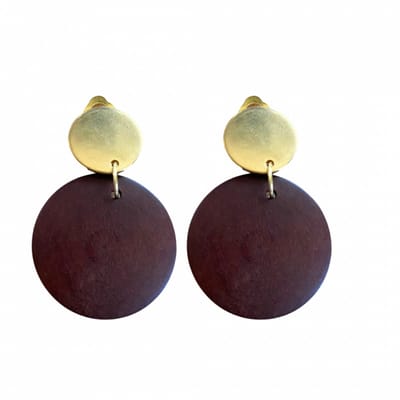 Clip oorbellen- Tordis -bruin hout -goudkleurig- geen gaatje- Charme Bijoux