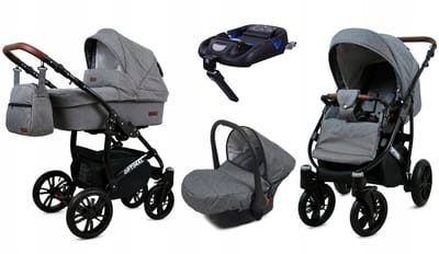 BabyLux® Kinderwagen 4in1 – OPTIMAL - GREY FLEX BLACK FRAME - Opklapbare Wandelwagen incl. Reiswieg, Multifunctionele Buggy Sportstoel, Autostoel, ISOFIX basisstation - Combi-kinderwagen met Luiertas, Regenhoes, Klamboe