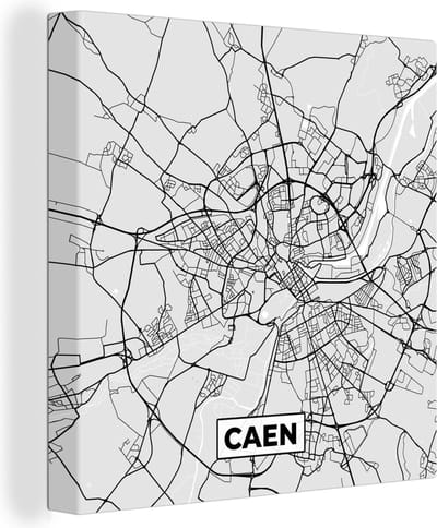 Canvas Schilderij Plattegrond - Kaart - Stadskaart - Frankrijk - Caen - 20x20 cm - Wanddecoratie