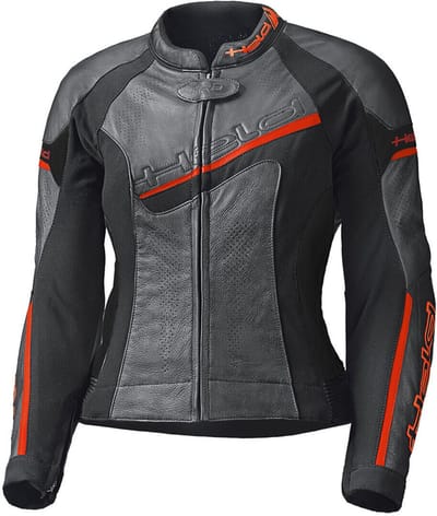 Held Debbie II Geperforeerd Dames Zwart Rood Leren Motorjas - Jas