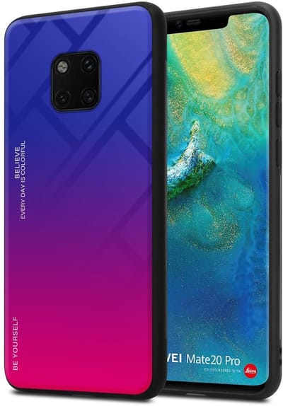 Cadorabo Hoesje geschikt voor Huawei MATE 20 PRO in PAARS - ROOD - Tweekleurige beschermhoes van TPU-silicone Case Cover en achterzijde van gehard glas