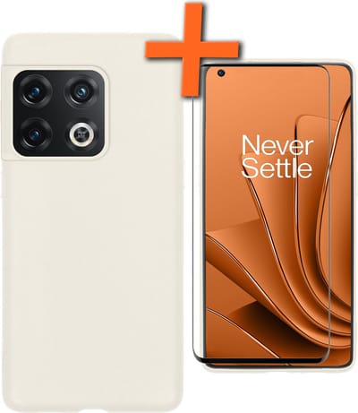 Hoes - Met Screenprotector - Geschikt voor OnePlus 10 Pro - Sterk & Shockproof - Back Cover - Siliconen Case - Telefoon Hoes - Wit