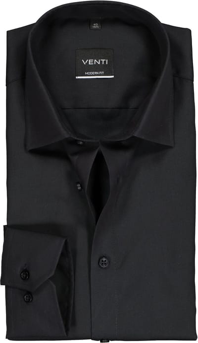 Venti - Heren Overhemd - Poplin - Strijkvrij - Regular fit - Zwart