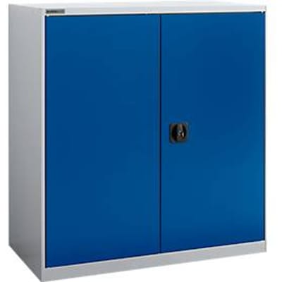 Draaideurkast Schäfer Shop Select MS-i 12409, plaatstaal, B 950 x D 400 x H 1215 mm, 3 OH, aluminium wit/ gentiaanblauw, tot 150 kg
