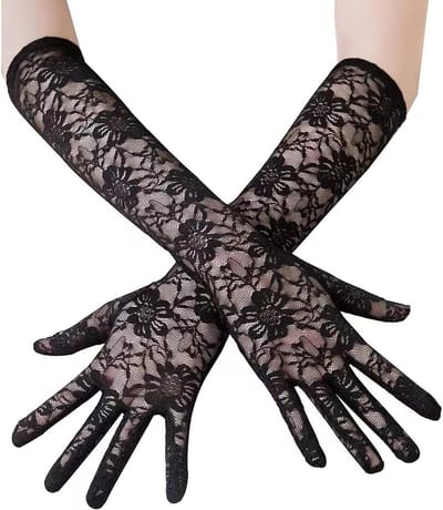 Elegante Lange Zwarte Kant Handschoenen voor Dames - Perfect voor Bruiloften, Avondfeest en Gothic Look - One Size (Ongeveer 35 cm)