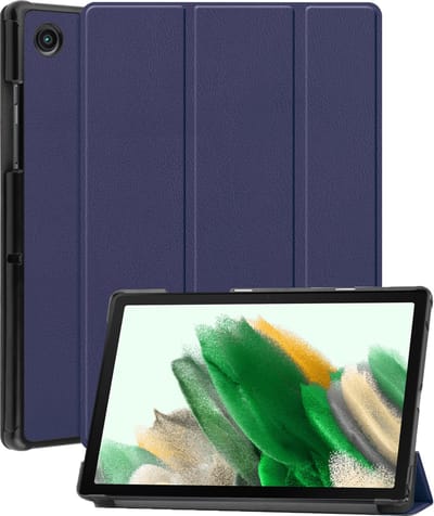 Hoes - Geschikt voor Samsung Galaxy Tab A8 - Dun & Stevig - Trifold Bookcase - Hard Cover - Hardcover Book Case - Tablet Hoesje - Donkerblauw