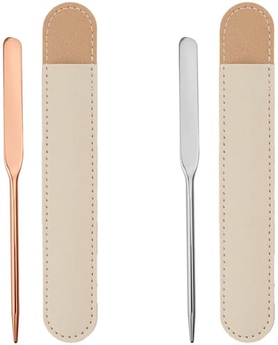 BRENZOOS- Make-upspatel Set - 2 Stuks Roestvrij Staal - Leren Etui - Herbruikbaar - Cosmeticaspatel - 16 cm/17,5 cm - Cosmetic Spatula