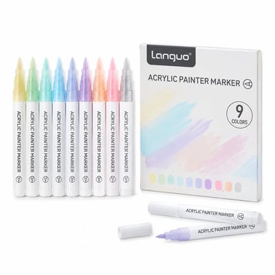 Acrylmarkers met zachte punt - 9 zachte pastelkleuren - directe inkttoevoer - voor tekenen en journaldecoratie - basisverpakking