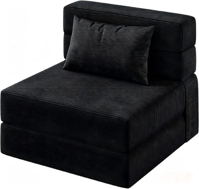 Slaapbank met Kussen - 183x71x23cm - Logeerbed - Opvouwbare Slaapbank - Slaapfauteuil - Afneembare Hoes - Ruimtebesparend - Voor Woonkamer Slaapkamer Logeerkamer - Zwart