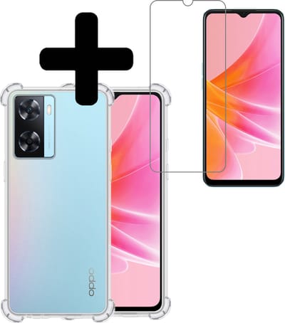 Hoesje - Met Screenprotector - Geschikt voor OPPO A57 - Sterk & Shockproof - Siliconen Case - Back Cover - Telefoon Hoes - Shock Proof - Telefoonhoesjes - Transparant