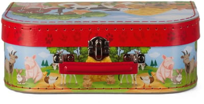 Kinderkoffertje - boerderij thema - 25 cm - karton - logeerkoffer / opbergkoffer - kraamcadeau