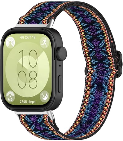 By Qubix - Elastische nylon band - Bohemian blauw - geschikt voor Huawei Watch Fit 5 / 4 / 3