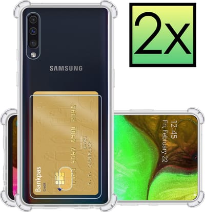 Hoesje - 2 Stuks - Geschikt voor Samsung Galaxy A50 / A50s - Met Pashouder en Kaarthouder - Telefoon Hoes Shockproof - Siliconen Case - Back Cover - Shock Proof - Pasjes Houder - Transparant