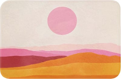 Badmat 60x40 cm - Antislip - Heuvels - Oranje - Zon - Abstract - Badmatten voor badkamer - Badkamermat - Douchemat - Badkamer mat