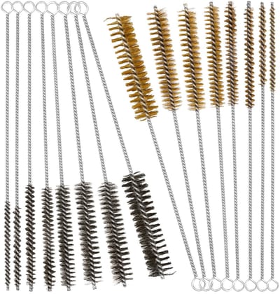 16st Set van Messing en Roestvrijstalen Draadborstels, 30,5cm Lange Borstels voor Het Grondig Reinigen van Motoronderdelen Leidingen Autoreiniging HVAC en Industriële Machines (6mm-25mm)