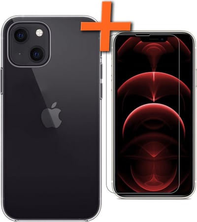 Hoes - Met Screenprotector - Geschikt voor Apple iPhone 13 Mini - Sterk & Shockproof - Back Cover - Siliconen Case - Telefoon Hoes - Transparant
