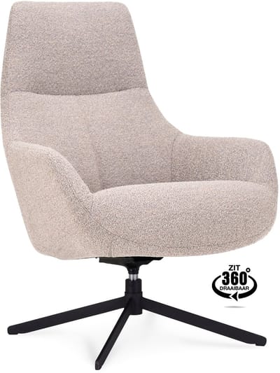 Icon Living - Fauteuil Vander Stof Alpine Natural Poot Zwart 360° Draaibaar