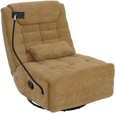 Relaxfauteuil MCW-P92, tv-fauteuil, draaibaar, kantelfunctie, mobiele telefoonhouder, stof chenille (260 g/m²) ~ geel