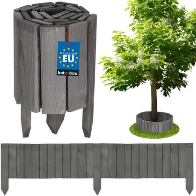 KOTARBAU® Bloembedrand, Rolborder, 110 x 20 cm, Antraciet, Tuinafscheiding, Houten Tuinhek, Borderrand, Palissade, Schapenhek, Tuindecoratie