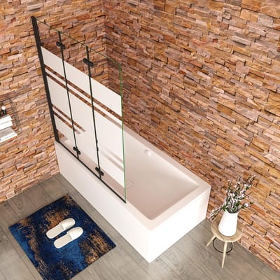 Aica Scandinavische Badwand 130x140cm,3-Delig Inklapbaar,6mm Wit Gesatineerd Easy Clean Gehard Glas,Mat zwart,Eenvoudige Montage