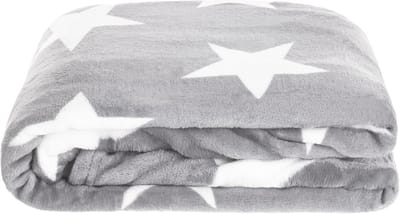 Supersoft Knuffeldeken Woondeken met Sterrenpatroon - Luxe Flanel - Grijs/Wit - 180x220 cm