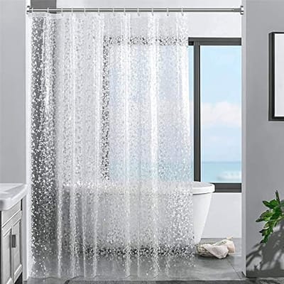 PromoHome Douchegordijn Waterdicht Schimmelbestendig 180 x 200 cm Transparant 3D Kiezelstenen Effect Badgordijn met 12 Roestvrije Metalen Ringetjes
