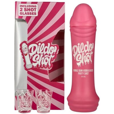 Dildo Shot Bubblegum Vodka Based 10% Vol. 0,7l in geschenkverpakking met 2 Bril