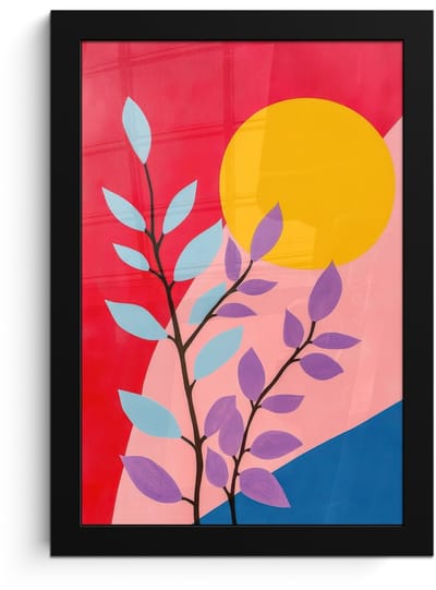 Poster in lijst - Fotolijst 20x30 cm - Posters - Bladeren - Zon - Abstracte vormen - Posterlijst zwart - Decoratie - Wanddecoratie woonkamer - Muurdecoratie slaapkamer