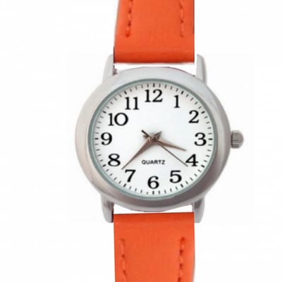 Horloge-Oranje-Ster-Eenvoudig-3 cm-Leer-Smalle Pols - Charme Bijoux