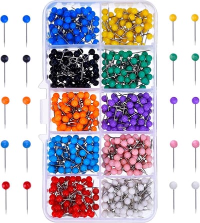 Card Pins voor Kantoor en Creatieve Projecten, Plastic Kop met Stalen Punt, 0.3 cm, 500 Stuks
