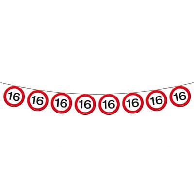 Folat Vlaggenlijn - 16 jaar - verkeersborden - 10 meter - 15 borden - papier - 16e verjaardag