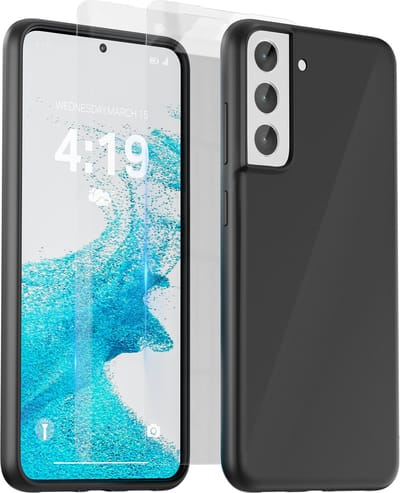 Hoesje geschikt voor Samsung S22 Zwart - 2x screenprotector - beschermglas screen protector- Anti Shock case