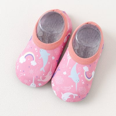Zwemschoentjes - Waterschoentjes - Strandschoentjes - Anti-slipzool van Baby-Slofje maat XS ( 12,5 cm) - Roze vis en regenboog