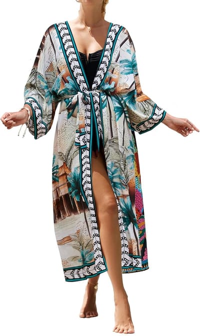 Dames Kimono Strandjurk Lange Cardigan Zomer Strandkleding Pareo