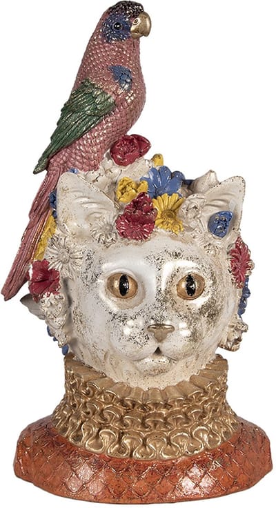 Clayre & Eef Decoratie Beeld Kat 24x21x40 cm Wit Kunststof