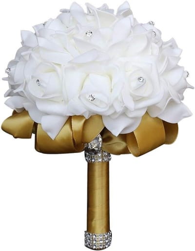 Bruiloft Boeket - Bruidsboeket Bruidsmeisje - Bruiloft Decoratie - Handgemaakt met Diamanten - 25 cm lang 21 cm diameter - Goud