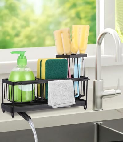 Unyqoos® Multifunctionele Keuken en Badkamer Spoelbak Organizer met Handdoekrekken en Verstelbare Dragers