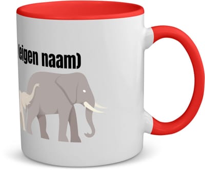 Akyol - olifant en kleine met eigen naam koffiemok - theemok - rood - Olifant - dieren liefhebber - iemand die houdt van olifanten - verjaardag - cadeau - kado - geschenk - 350 ML inhoud