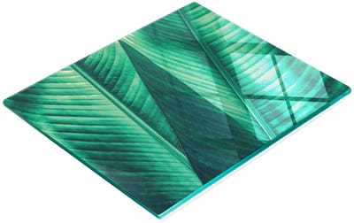 Duurzame en stijlvolle glazen snijplank met groen bladmotief, 60x52 cm