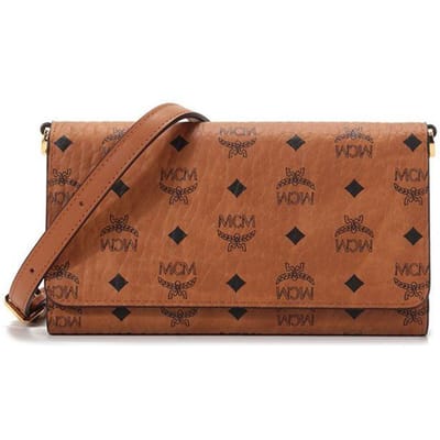 MCM Monogram Leer Telefoon Crossbody Portemonnee Dames tassen Bruin Cognac MXEBSVI01CO001 Basic Set (Bag+Dust Bag) brown