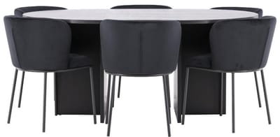 Strada eethoek uittrekbare tafel Ø120cm, 170cm en 6 stoelen zwart.